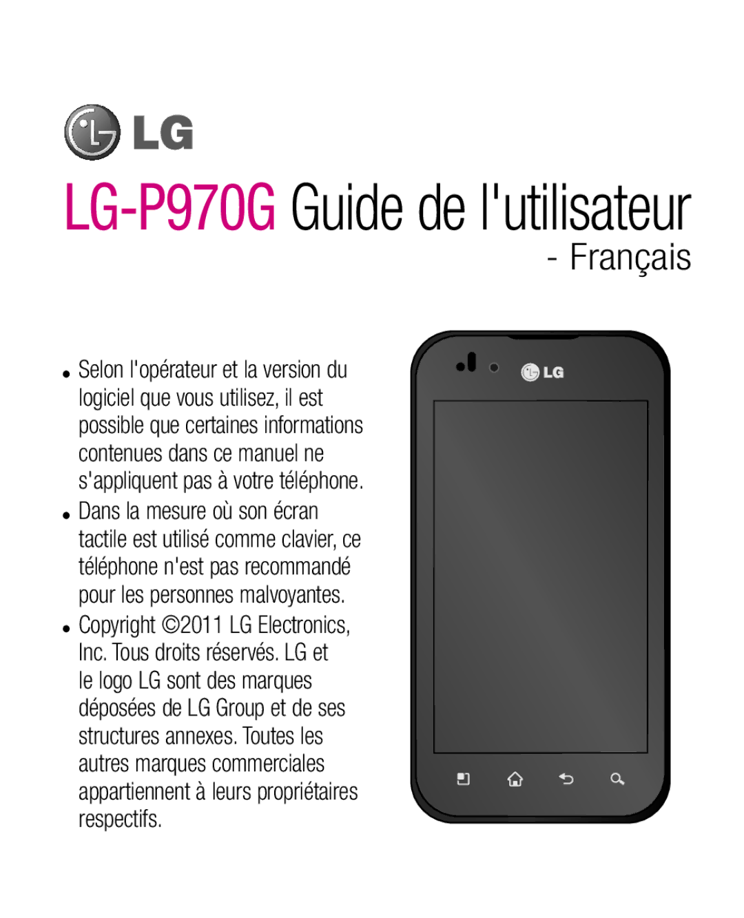 LG Electronics manual LG-P970GGuide de lutilisateur , Appartiennent à leurs propriétaires respectifs 